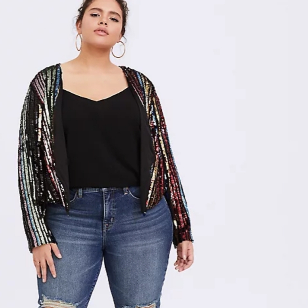 Size 2 Multi Color Rainbow Sequin Statement Blazer
